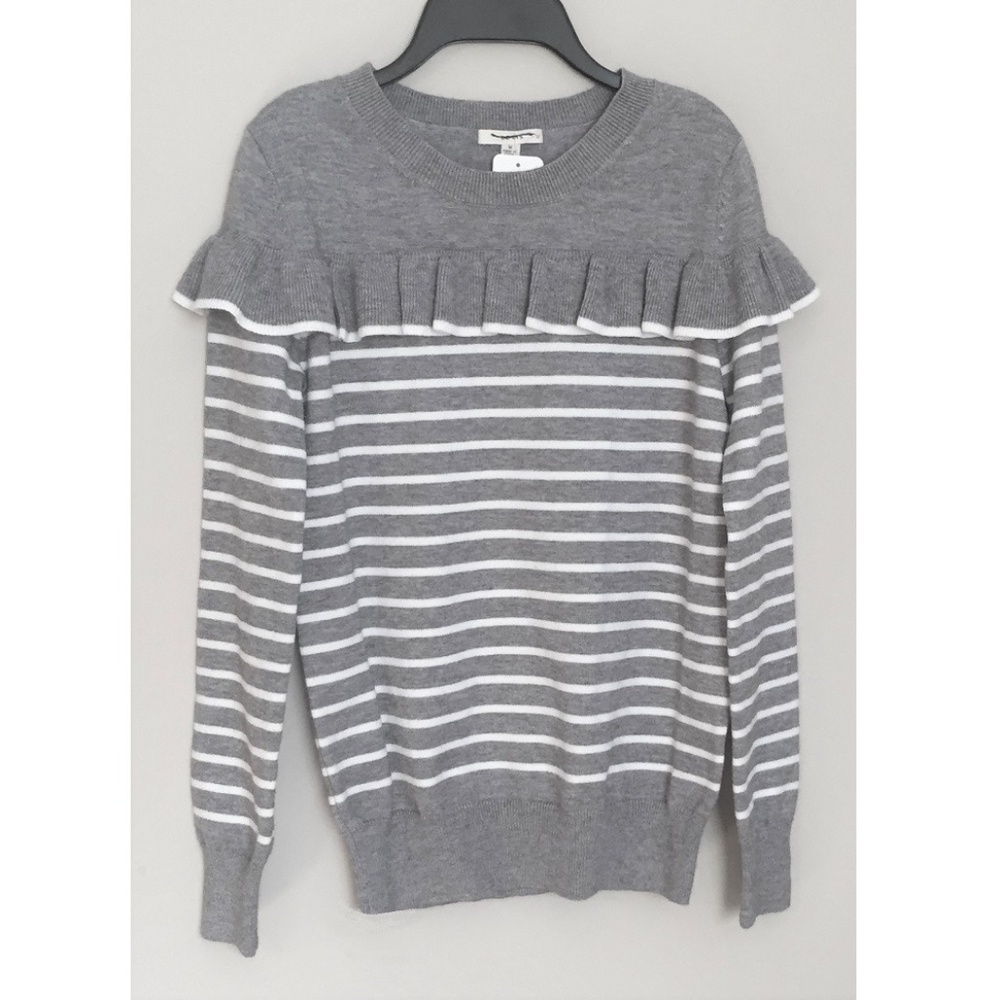 NWT Le Lis Gray & White Striped Knit Sweater Top M